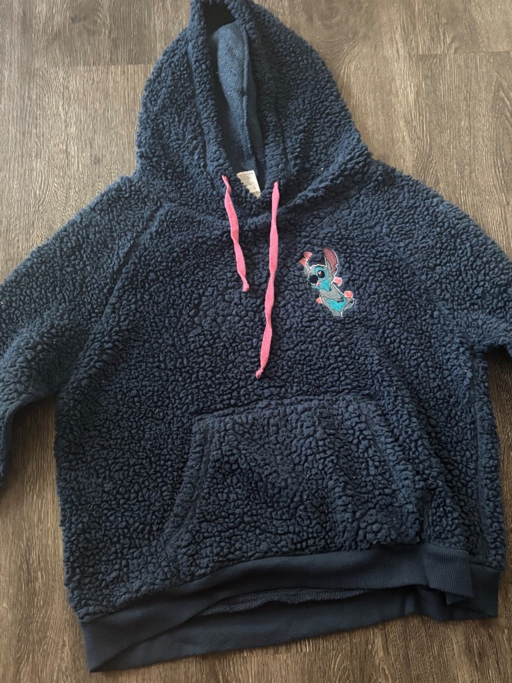 Disney Lilo and Stitch fuzzy navy Sherpa hoodie hooded sweatshirt cute cartoon